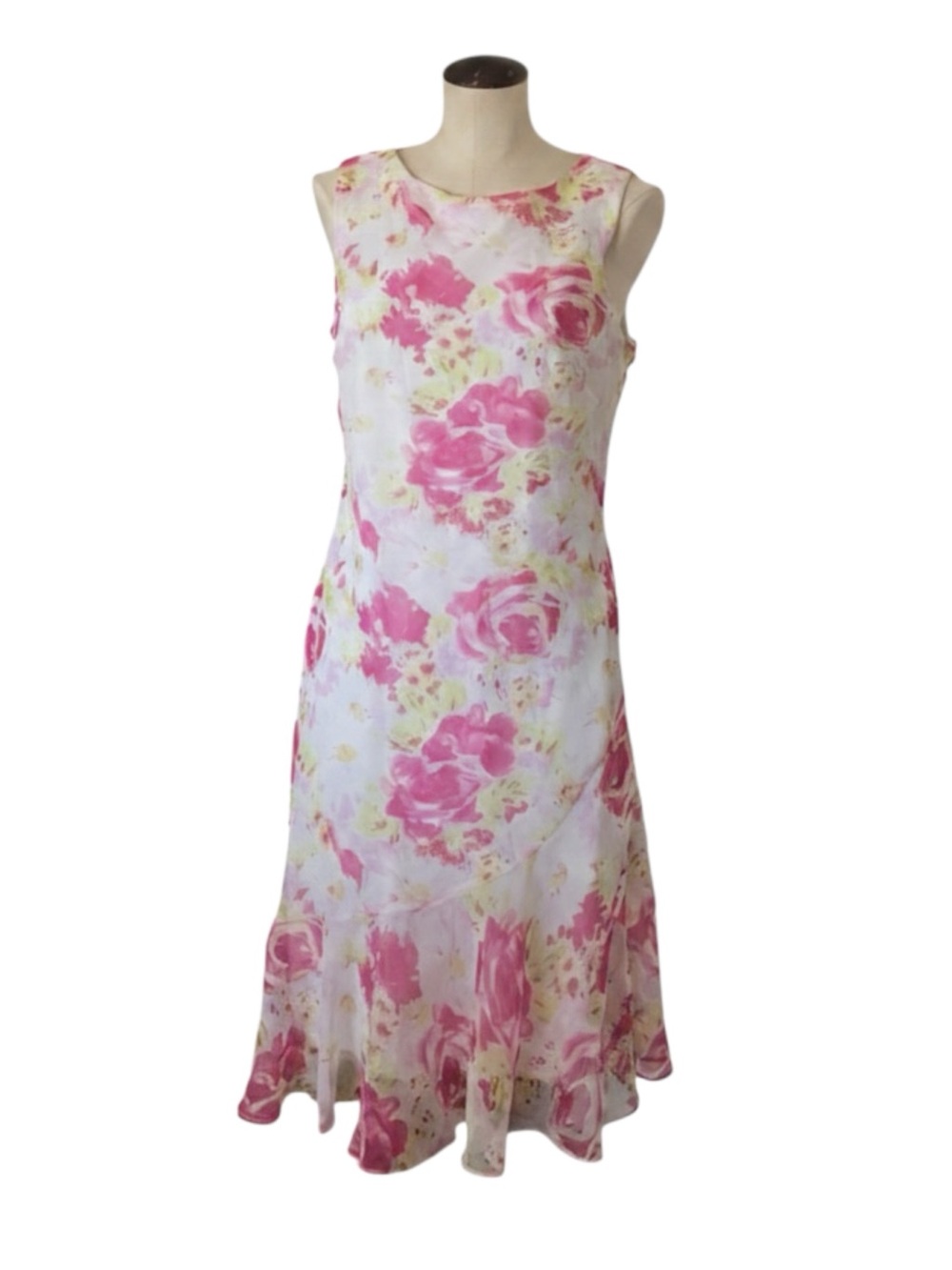 Vintage Y2K Fairycore White Floral Print Dress w/ Ruffle Hem - Size 11/12